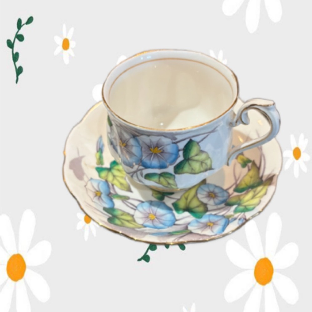 Royal Albert of England Morning Glory Floral Teacup and Saucer Set